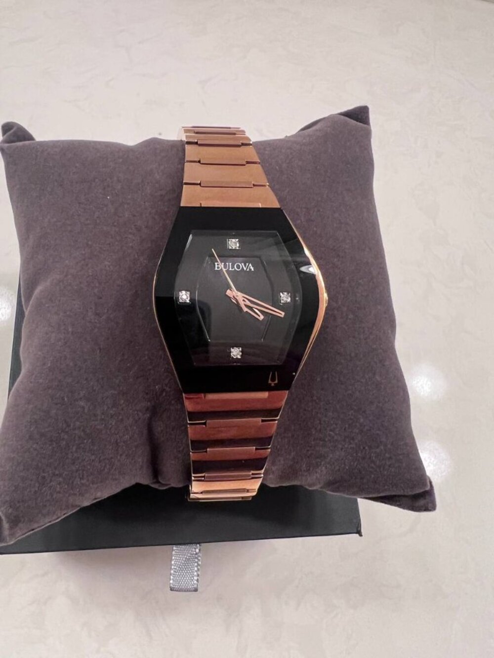 Bulova Women's Gemini Rose Gold Stainless Steel Diamond Accent Dial Watch